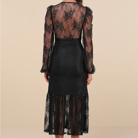 NWOT Lulus Black Long Sleeve Lace Button-Front Midi Dress XLarge - Picture 5 of 9